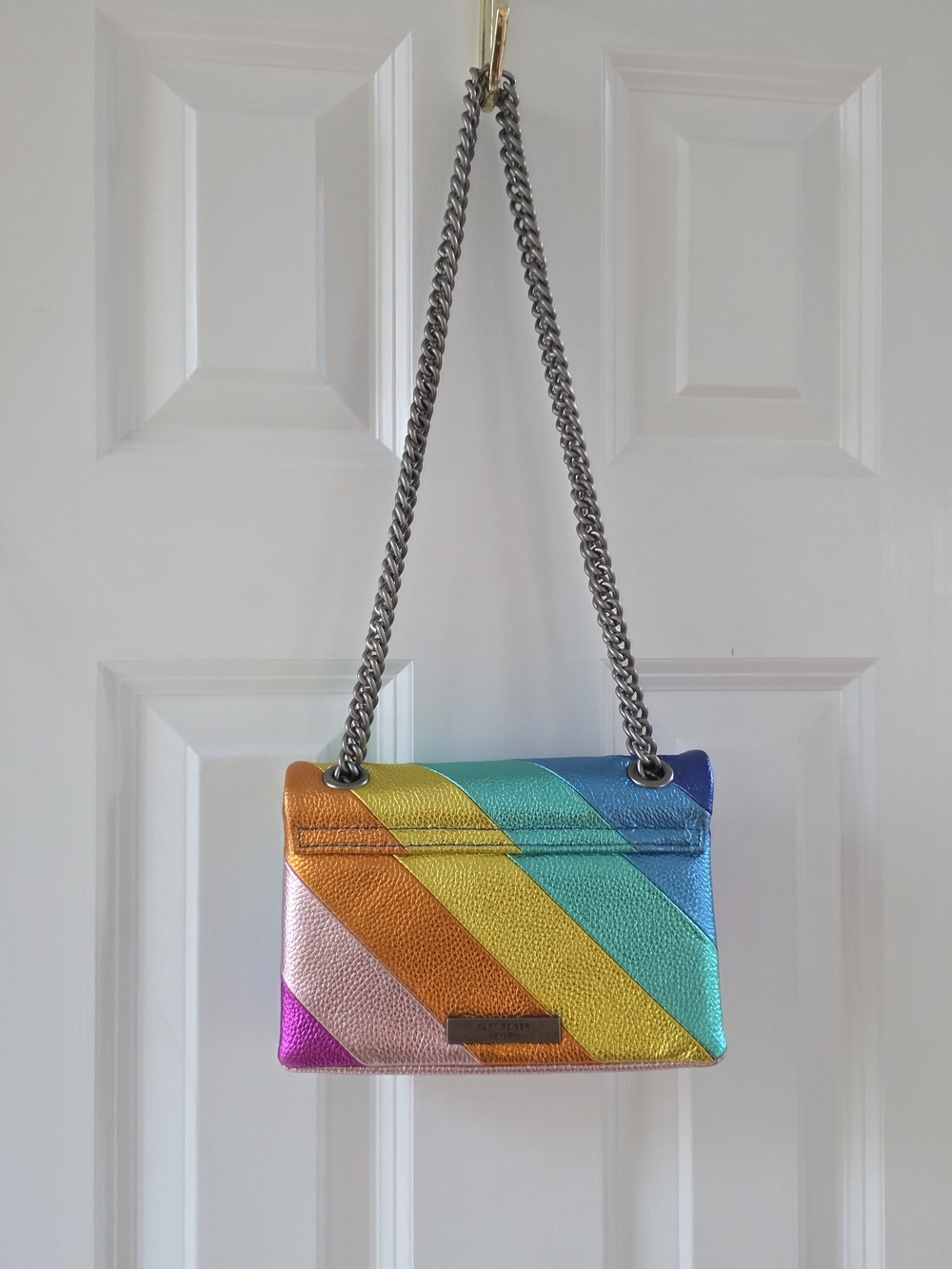 Kurt Geiger Rainbow Metallic Diagonal Stripe Mini Shoulder Bag - Picture 4 of 8